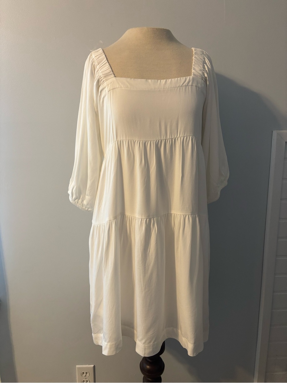 Shinestar White Tiered Square-Neck Dress
